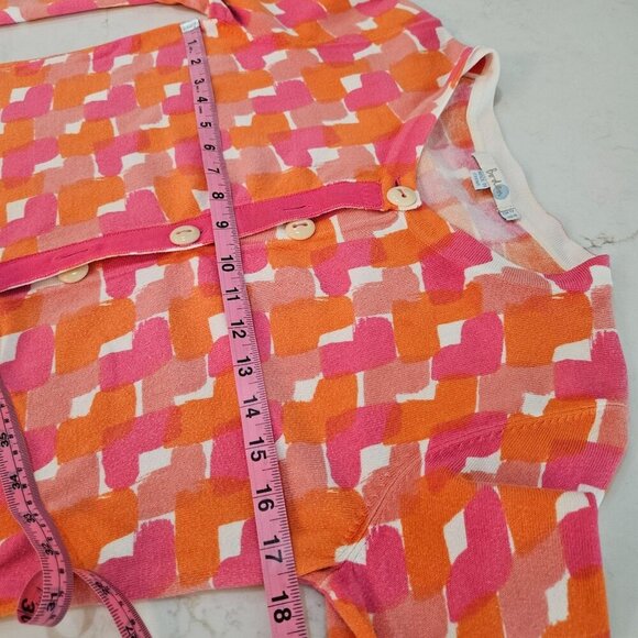 Boden Hearts Cardigan US 8 M Orange Pink Lightweight Colorful Maximalism - Picture 5 of 8